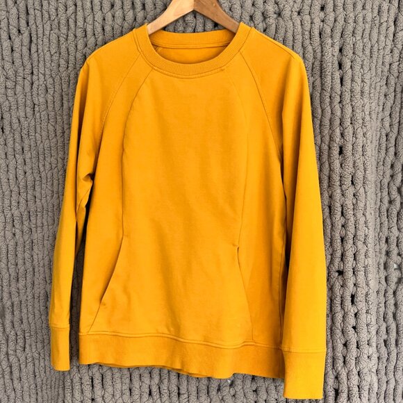 Lululemon Mustard Yellow Crewneck Sweatshirt with kangaroo pocket Size 10 - Picture 2 of 12